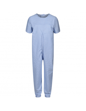 Boy’s Short-Sleeved Sleepsuit with Zip Back (Blue Check Fabric)